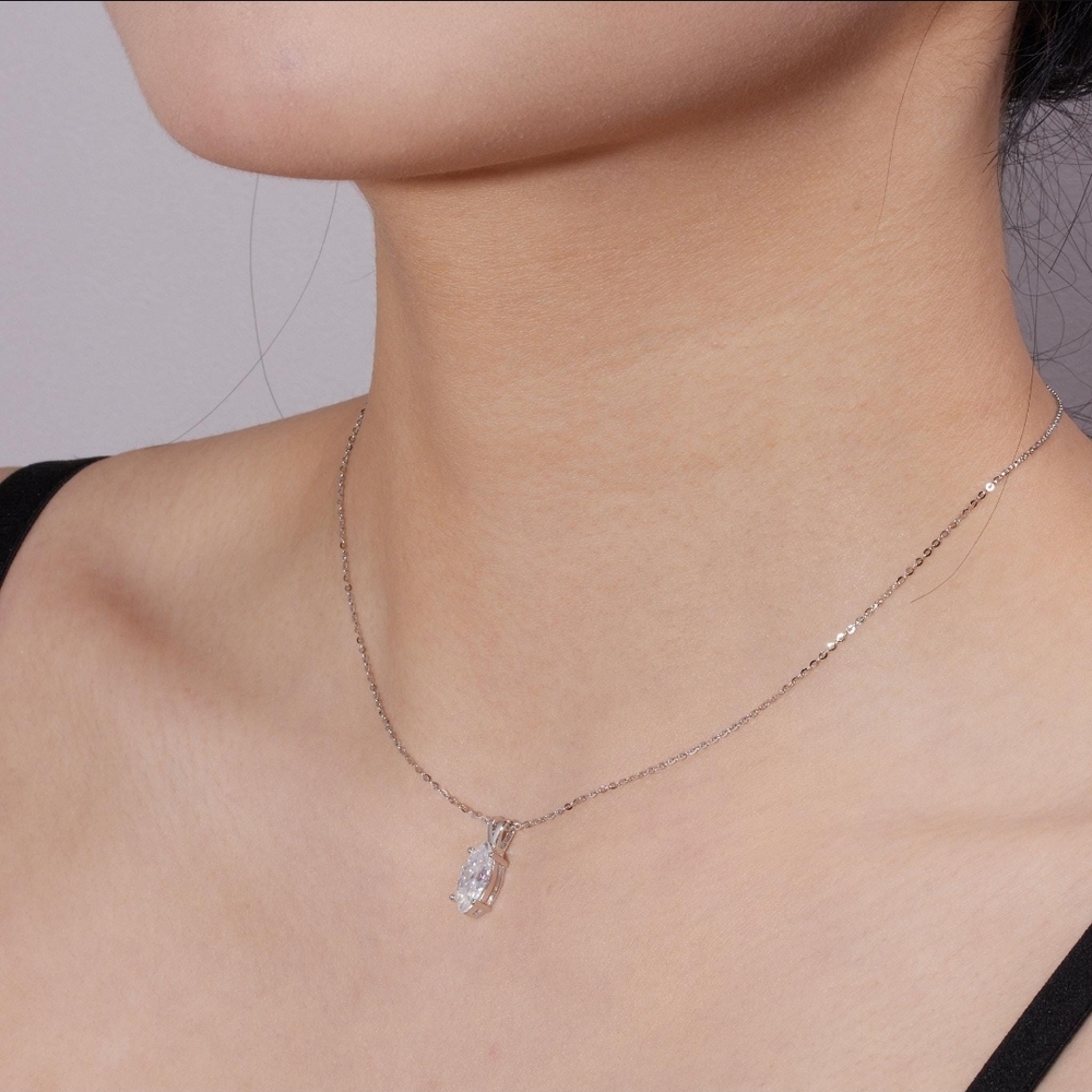 1CT Marquise Cut Moissanite Necklace | Sterling Silver | Super Sparkly! ✨💎✨ - Picture 4 of 8